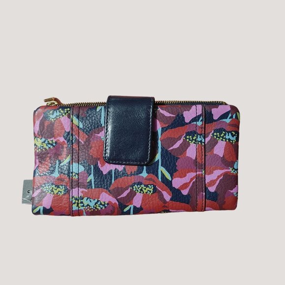 Fossil Leather Floral Trifold Wallet With Card Slots Zipper Compartment - Picture 8 of 9